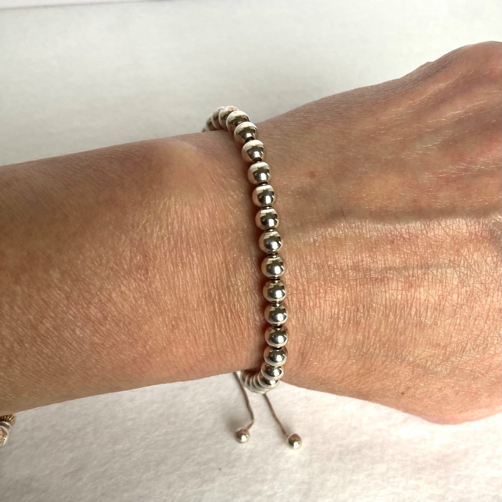 Dyadema Sterling Silver 925 Italy 5mm Beaded Ball Bracelet Adjustable Bolo Clasp 49$